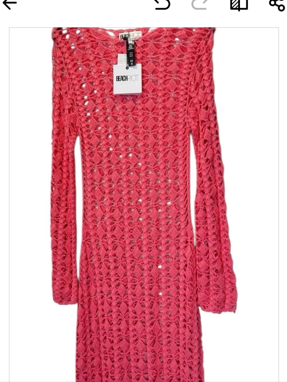 Beach Riot Ariana Crochet Maxi Dress Hot Coral L NWT Cover Up Knit - Picture 8 of 15